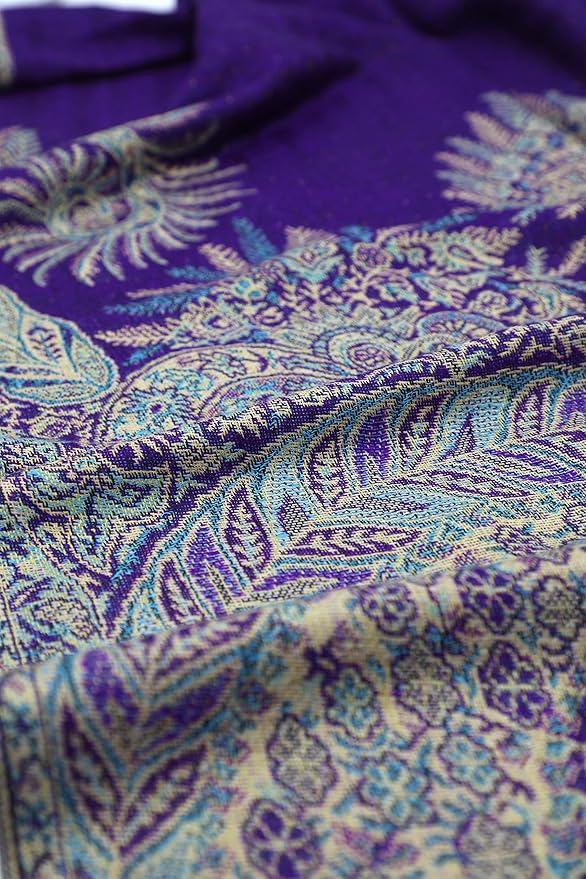 Achillea Reversible Paisley Pashmina Rave Scarf – Exotic Indian Shawls and Wraps for Evening Dresses, Festivals, All Seasons