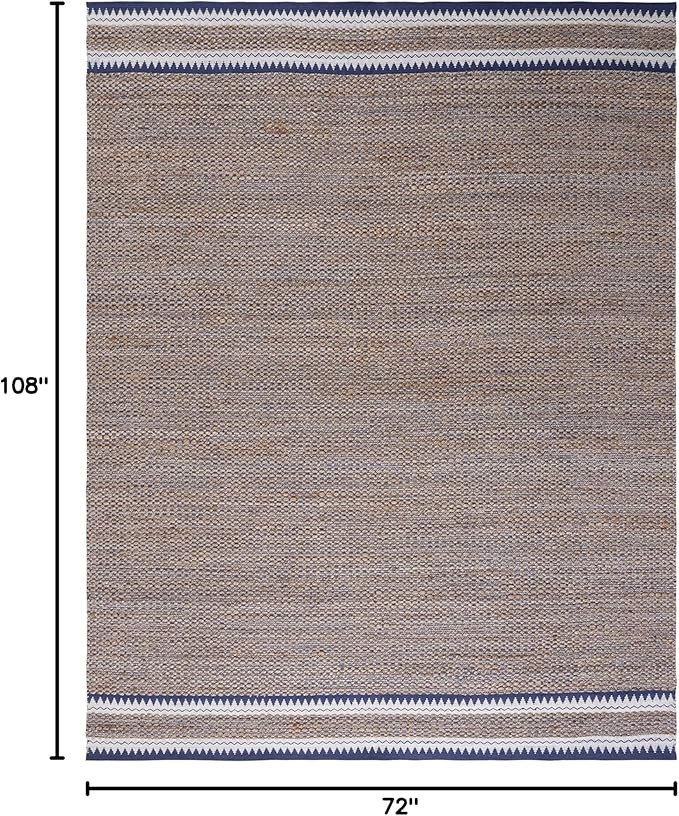 SAFAVIEH Natural Fiber Collection Area Rug - 6' x 9', Natural & Navy, Handmade Farmhouse Boho Coastal Rustic Jute, Ideal for High Traffic Areas in Living Room, Bedroom (NF874N)
