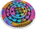 Round Beach Tapestry Turquoise Mandala Throw/Boho Hippie Beach Blanket Roundie/Indian Cotton Bohemian Large Round Table Cloth-Home Decor/Yoga Mat Meditation Picnic Rug (70", Multi Color)
