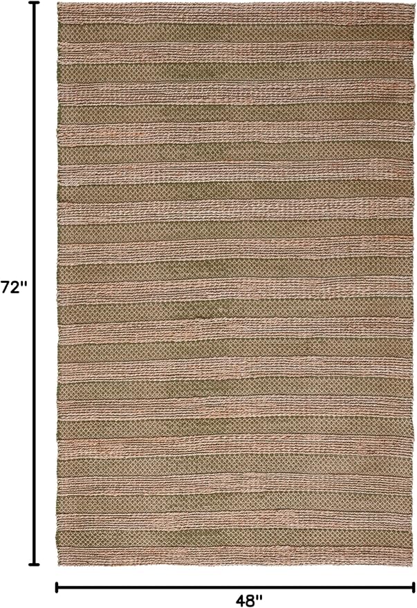 SAFAVIEH Natural Fiber Collection Accent Rug - 4' x 6', Green & Natural, Handmade Boho Farmhouse Rustic Jute & Cotton Jute, Ideal for High Traffic Areas in Entryway, Living Room, Bedroom (NFB654Y)