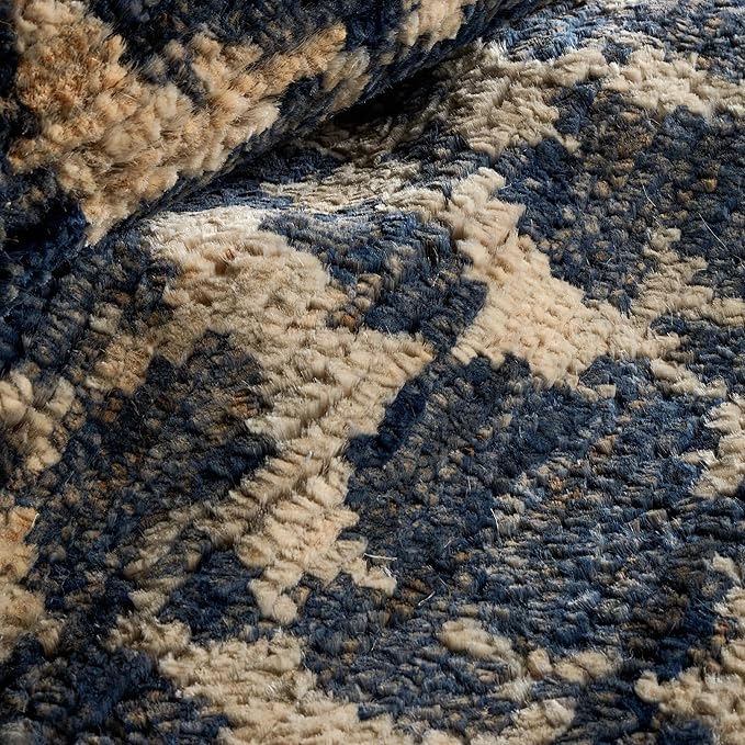 Dash & Albert Stormi Indigo Hand Knotted Jute Rug, 5 X 8 Feet, Blue Graphic Pattern - Premium Luxury Hotel Quality Soft Breathable Hypoallergenic Machine Washable Easy Care All Season Comfortable