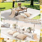 91 x 71 Extra Large Outdoor Boho Picnic Blanket with Beige White Table Runner, 6 Throw Pillow Covers 6 Napkins Woven Cotton Yarn Oversize Beach Blanket Washable Picnic Camp Wedding