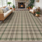 Washable Easy Jute Living Room Rug - Aesthetic Bedroom Rug Under Bed, Outdoor Rug 9x12 for Patio, Large Farmhouse Indoor Outdoor Carpet, Contemporary Non Slip Sage Plaid Decor for Dining Room