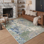 GENIMO 5X7 Washable Modern Area Rugs for Living Room, Non-Slip Low Pile Chenille Print Rug, Soft Rugs for Bedroom Dining Room Home Office, Sage Mist