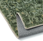 HUGEAR 2x3 Entryway Area Rug Retro Green Small Rug Machine Washable Door Mat Vintage Floral Low Pile Carpet Vacuumable Distressed Throw Rug Entrance Kitchen Bathroom Bedroom Non Slip Lightweight