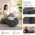 Washable Floor Pillow Cushion for Adults, Meditation Cushion Pillow, Removable Tufted Blended Corduroy Cover, Large Square Floor Sitting for Tatami Living Room or Yoga, 22x22 Inch, Machine Washable