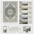 8x10 Area Rugs for Living Room: Washable Rug Soft Vintage Boho Medallion Carpet Indoor Non-Slip Stain Resistant Large Carpets for Bedroom Dining Room Farmhouse Nursery Home Office Green Ivory