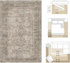 FMFUNCTEX 4x6 Washable Area Rug Neutral Vintage Taupe Non Slip Low Pile Traditional Indoor Carpet for Living Room Bedroom Soft Retro Floral Mat Throw Rug for Dining Office Kitchen Dorm Entryway