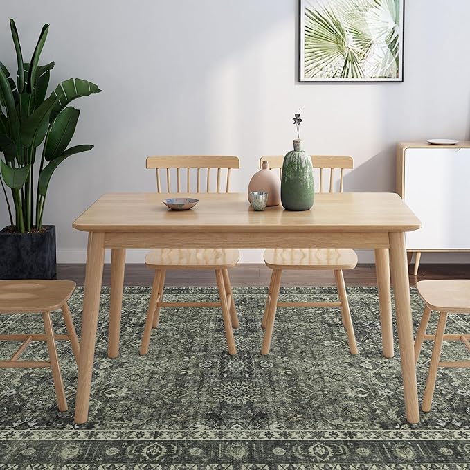 8x10 Vintage Washable Area Rug for Living Room,Low Pile Non Slip Carpet Non-Shedding Large Area Rug Soft Indoor Stain Resistant Rug Floral Print Mat for Bedroom Dining Room Green Floral