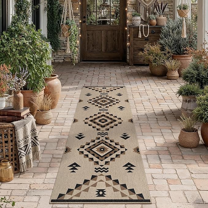 2x6 Easy Jute Runner Rug Washable Brown Boho Hallway Outdoor Rug for Patio Lightweight Non Slip No Sheding Carpet Entryway Bathroom Backyard Porch Kitchen
