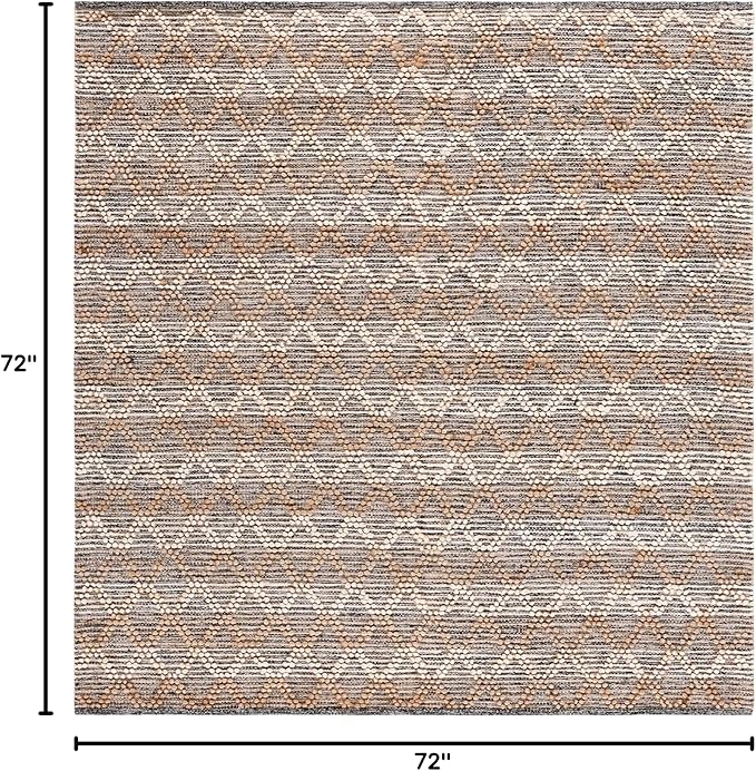 SAFAVIEH Natural Fiber Collection Area Rug - 6' Square, Natural & Black, Flat Weave Farmhouse Geometric Jute Design, Ideal for High Traffic Areas in Living Room, Bedroom (NF382A)