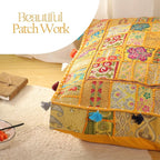 THE ART BOX Cotton Patchwork Vintage Boho Embroidered Floor Pillows & Cushion Cover Dog Pouf Seating Pouf Meditation Pillow Pet Bedding Cat Bed Boho Home Décor (35x35 Inches, Cover Only)