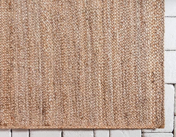 Hand Woven Jute Area Rug 9x12 Feet Rectangle - Handcrafted Braided Design, Indoor & Outdoor Reversible Natural Fiber Rug - Rustic Farmhouse Carpet for Living Room, Hallway, Bedroom (Natural, 9'x12')