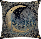 Dark Vintage William Morris Night Moon Forest Decor Pillow Covers 18x18,Black Forest Decor,Dark Dcademia Floral Decorative Throw Pillow Covers for Home Bedroom Living Room