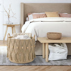 Blanket Basket for Living Room Decor Storage Basket for Toy Organizer Boho Decor Baskets for Modern Farmhouse Decor Small Laundry Basket for Bedroom and Laundry Room Organization,Beige