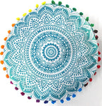 CRAFT KALA Green Ombre Large Hippie Mandala Meditation Floor Ottoman Pillow Cushion Pouf Cover Square Poufs Bohemian Circle Floor Cushion Case Outdoor Fireplace Yoga Living Room Decor Cover 24" Round