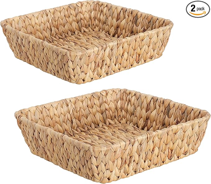 Small Wicker Basket Tray 2 Pack, Small Rattan Basket Set for Gifts,Entryway Console,Tabletop,Office | Woven Wicker Decorative Desk Baskets for Organizing