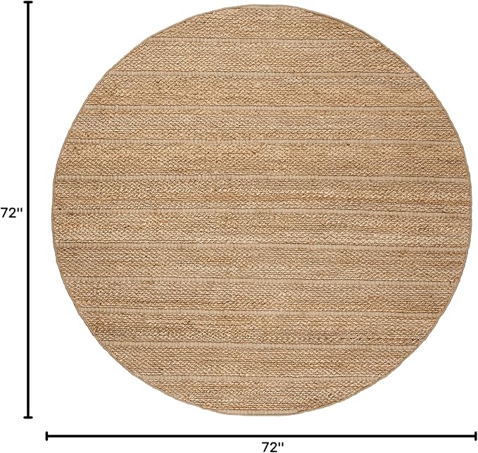 SAFAVIEH Natural Fiber Collection Area Rug - 6' Round, Natural & Light Grey, Handmade Tassel Jute, Ideal for High Traffic Areas in Living Room, Bedroom (NF550A)