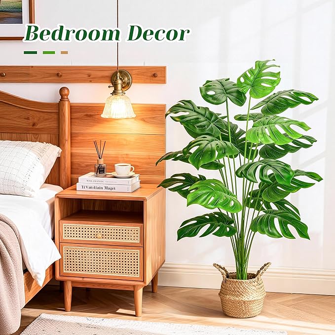 Der Rose 44" Tall Fake Plants with Basket Large Artificial Monstera Plants Indoor, Easy Assembly Faux Tree for Outdoor Office Living Room Bedroom Home Apartment Decor