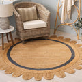 SAFAVIEH Natural Fiber Collection Area Rug - 6' Round, Natural & Blue, Handmade Jute, Ideal for Living Room, Bedroom, Dining Space (NF896M)