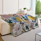 Boho Throw Blanket for Couch Cover, 100% Handwoven Cotton Southwestern Farmhouse Floral Decor Reversible Blanket, All Season Throw for Sofa Bed Tapestry Outdoor Camping Picnic. 71″×134″