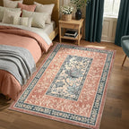 GarveeHome Terracotta Teal Washable 6x9 Area Rugs, Botanical Grove Vintage Cottagecore Non-Slip Rug for Living Room Bedroom Nursery Kitchen Low-Pile Retro Large Carpet