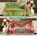 Boho Blanket Soft Muslin Boho Throw Blanket 100% Cotton Blanket All Seasons Reversible Rustic Floral Printed Vintage Rustic Farmhouse Decor Throw for Sofa Couch Chair (Green, 90"x98")
