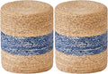 Wimarsbon 2Pcs Pouf Ottomans, Natural Seagrass Foot Stool, Hand Weaving Round Ottoman, Boho Decorative Seat, Jute Braided Pouffe Poof Accent Sitting Footrest for Living Room (Blue-2)