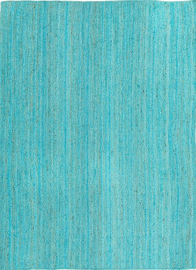 Unique Loom Braided Jute Collection Area Rug - Dhaka (7' 1" x 10' Rectangle, Turquoise)