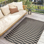 Lahome Elance Striped Easy Jute Rug, 3x5 Outdoor Patio Porch Rug Washable Rugs for Entryway, Indoor Outdoor Living Room Carpets, Farmhouse Neutral Non Slip Black Carpet for Backyard Bedroom RV