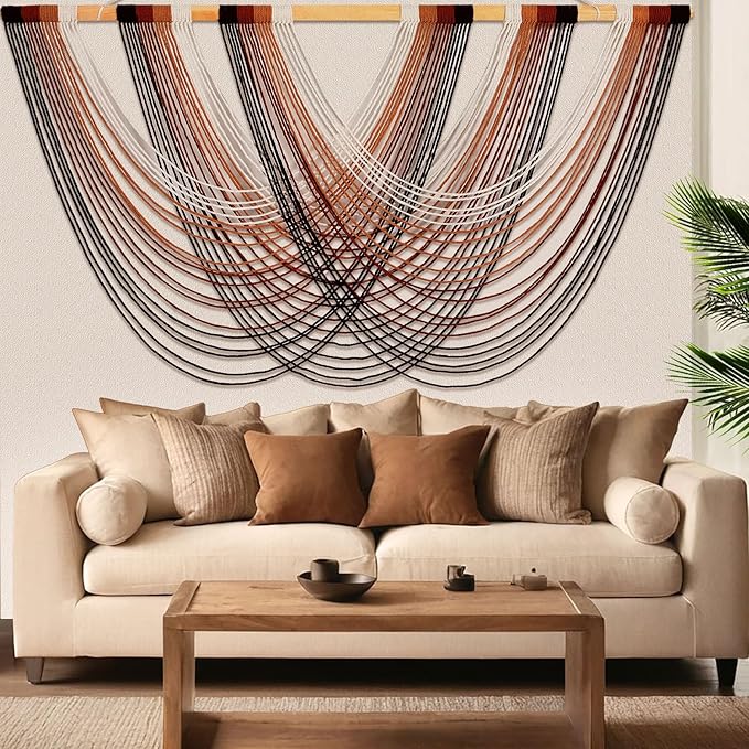 Tiamon Boho Wall Decor - 59''W x 35.4'' L Macrame Wall Hanging Dip-Dye Large Tapestry Art for Home Bathroom Farmhouse Bedroom Living Room Office Natural Modern Rustic Decoration
