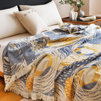 Scientific Sleep Starry Blue Sky Moon Stars 100% Cotton Muslin Blanket Throw Cover for Bed Couch Sofa Cozy Soft Reversible Bedding Blanket Quilt Bedspread Coverlet Twin 60 in x 80 in