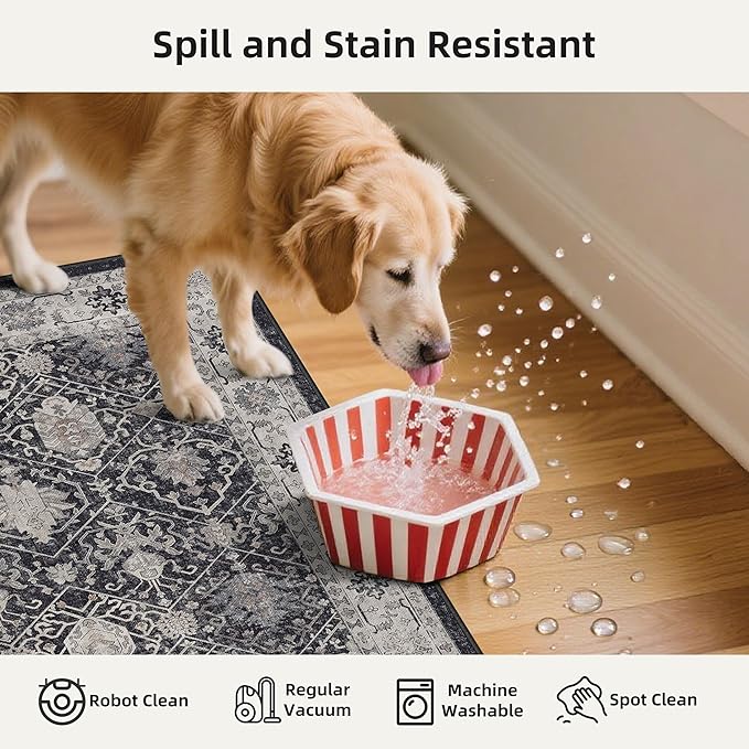 Washable 4-Piece Kitchen Floor Mats: Farmhouse Non-Slip Kitchen Sink Rug Easy Clean Water-Resistant Runners for Hallway Bathroom Soft Decorative Carpet for Pet Feeding Area(2x3+2x4+2x5+2x6,Black)