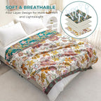 Boho Rustic Throw Blanket,100% Cotton Soft Vintage Bed Throw Blankets Floral Farmhouse Decor Throws,Reversible Throw for Sofa Couch, 60"×80" for All Seasons -White