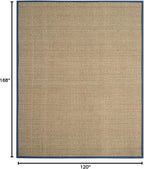 SAFAVIEH Area Rug 10x14 - Natural Fiber Collection - Large - Natural & Navy, Seagrass, Basketweave Pattern with Border (NF114T)