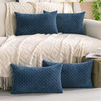Set of 4 Blue Decorative Throw Pillow Covers 12x20 Inch Corduroy Pillow Covers for Bed Couch Sofa Living Room Soft Cushion Cases