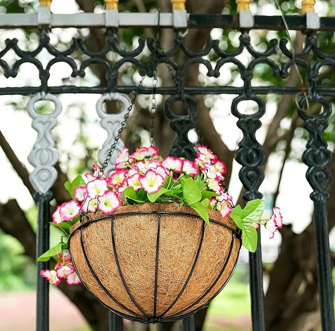 Kingbuy 8" Metal Hanging Plant Baskets with Coconut Liner (1 Pack) - Farmhouse Wire Planters Flower Pots for Plants Ferns Indoor Outdoor Balcony Patio Garden Decoration