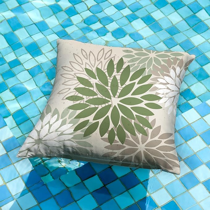 DFXSZ Army Green Pillow Covers 16x16 Inch Set of 2 Flower White Gray Elegant Colored Throw Pillows Outdoor Waterproof Decor for Patio Funiture Garden Living Room Sofa Polyester Pillow Covers 002G16