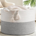 Goodpick Blanket Basket, 23.5'' x 15.8'' Cotton Rope Blanket Basket Living Room, Toy Organizers and Storage with Handles for Kids, 115L Grey