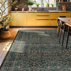 Washable Dark Green Rug for Living Room - 9x12 Large Area Rug for Dining Room Under Table, Bedroom, Soft Low Pile Non-Slip Stain Resistant Carpet - Vintage Floral Design (9x12 Dark Green)
