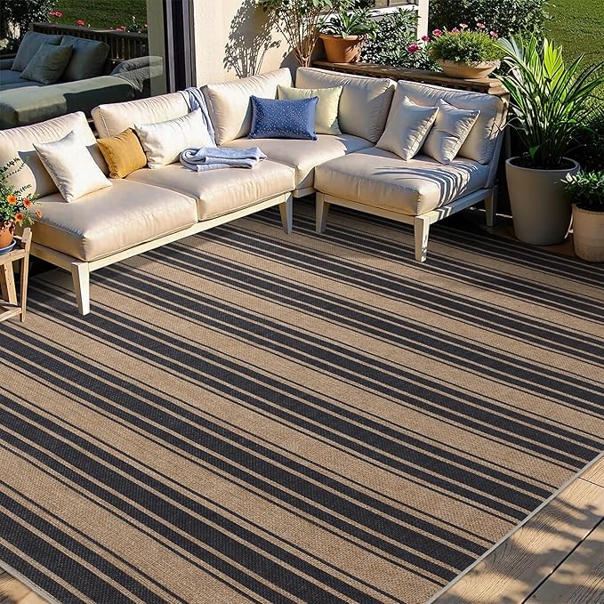 Striped Easy Jute Rug 6x9 Outdoor Rug Large Washable Rugs for Living Room Bedroom Non Slip Neutral Farmhouse Indoor Outdoor Carpet for Backyard Patio Office