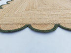 Scalloped Natural Jute Area Rug, Green Trim, 10'x14'