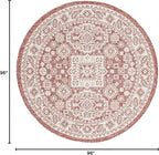 Rugs.com Outdoor Aztec Collection Rug – 4 Ft Round Rust Red Flatweave Rug Perfect for Kitchens, Dining Rooms