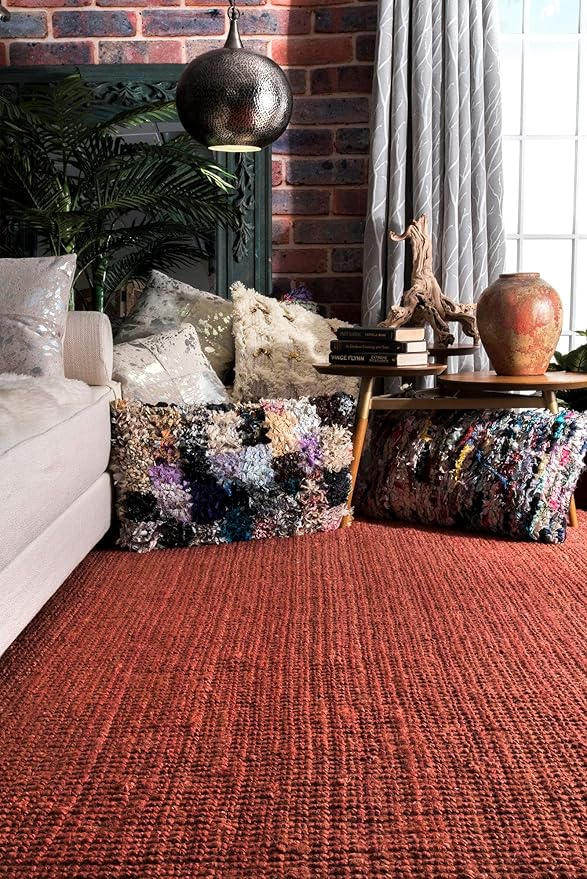 nuLOOM 5x8 Daniela Jute Tassel Hand Woven Area Rug, Brick, Solid Chunky Farmhouse Design, Natural Fiber, For Bedroom, Dining Room, Living Room, Hallway, Office, Entryway