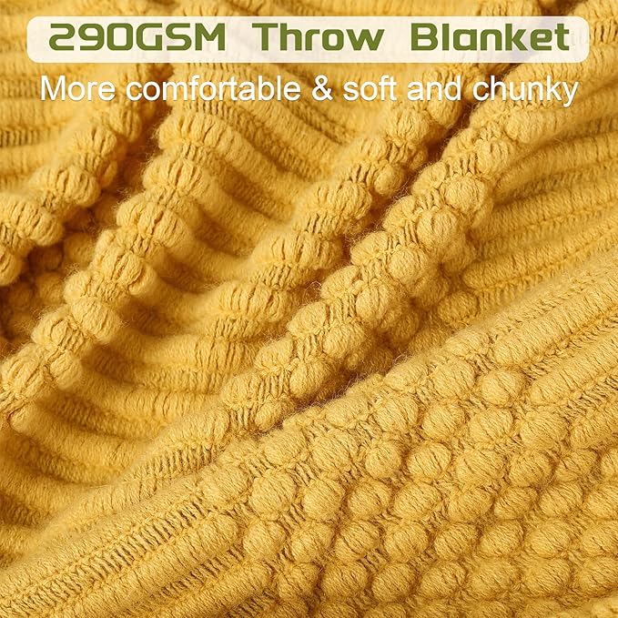 Blagic Knitted Throw Blanket for Couch, Bed and Sofa. Super Soft Blanket with Tassels, Yellow Throw Blanket, 50 x 60 Inches Lightweight & Cosy Home Decor