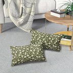 Olive Green Pillow Covers 12x20 Set of 2 Vintage Floral Rustic Old Style Cute Flower Print Rectangle Decorative Outdoor Pillowcases Seasonal Farmhouse Throw Cushion Case Couch Sofa Bed Decor