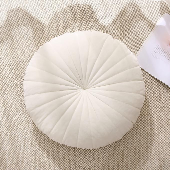 Floor Pillow Meditation Cushion Round Large Floor Pillows Seating for Adults, Velvet Thick Floor Cushions for Yoga Living Room Balcony Outdoor Tatami（Beige）