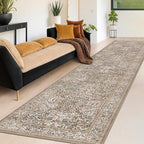 Moss 3x12 Extra Long Wide Runner Rug for Hallway, Non Slip Washable, 12 ft Large Kitchen Floor Rugs for Indoor Entrance, Low Pile Stain Resistant Vintage Floral Leaf Carpet