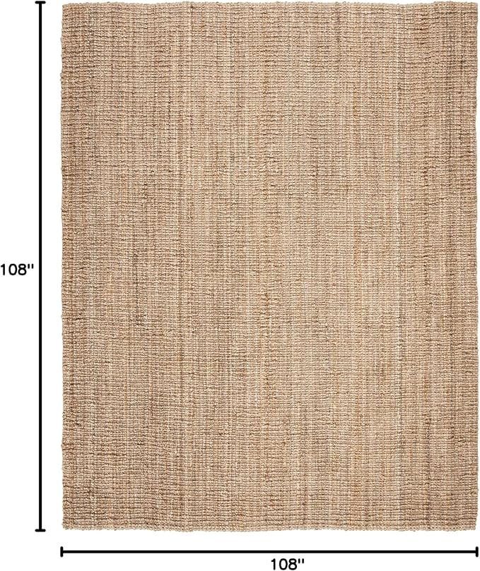 SAFAVIEH Area Rug 9' Square - Natural Fiber Collection - Natural Brown, Handmade Jute, Farmhouse Style, Chunky Textured Thick Pile (NF447A)