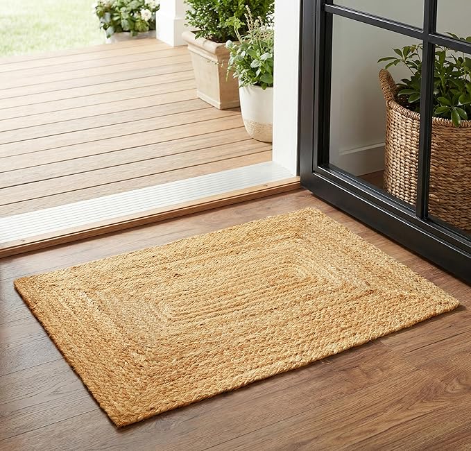 Jute Braided Small Rug, Natural - 2x3 Feet, Accent Reversible Hand Woven Doormat for Entryway, Kitchen, Living Room, Nursery | Rustic Neutral Front Door Floor Mat for Outdoor/Indoor Use - 24x36 Inches
